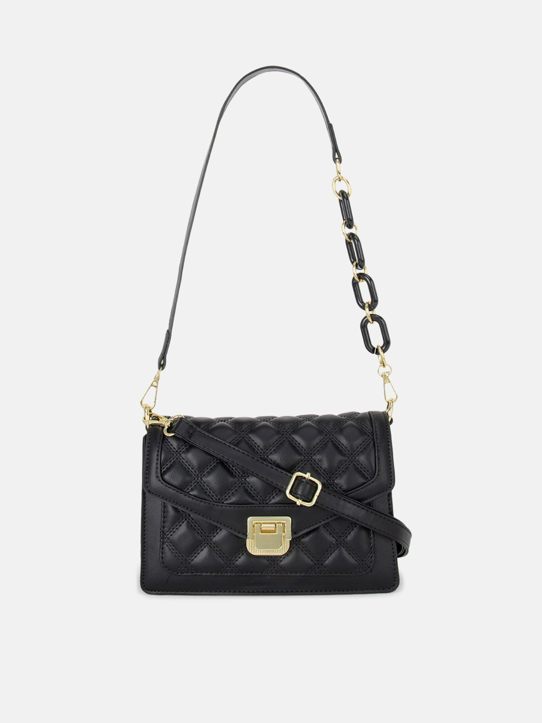 

Kazo Black Self Design Quilted Shoulder Bag