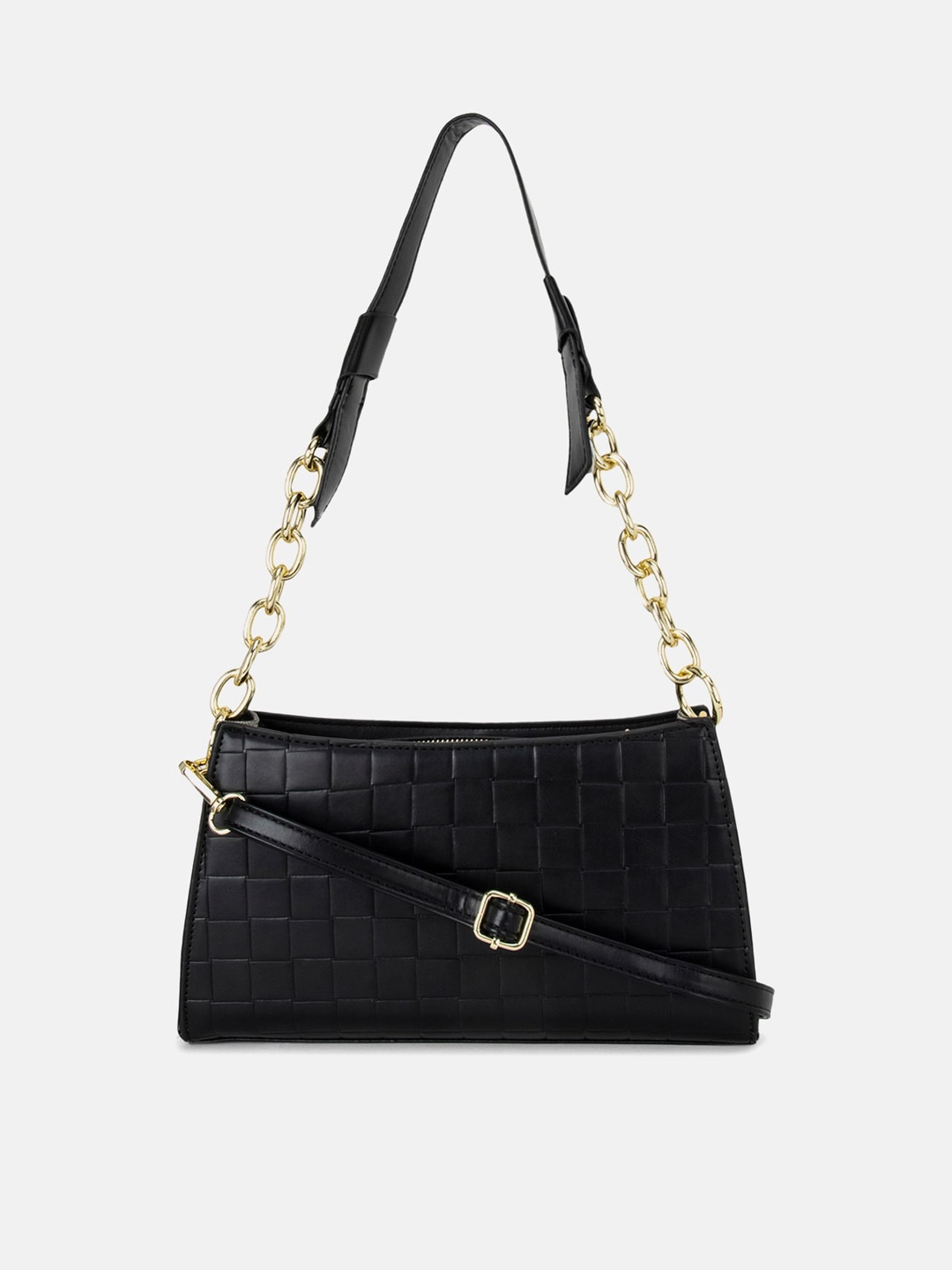 

Kazo Black Textured PU Structured Handheld Bag with Quilted