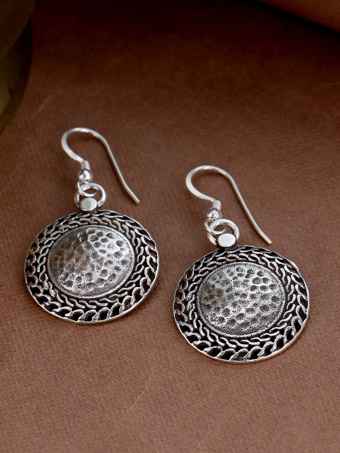 

ADORN by Nikita Ladiwala Silver-Toned Circular Drop Earrings