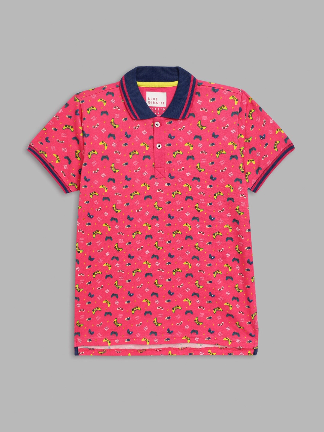 

Blue Giraffe Boys Coral Printed Polo Collar Cotton T-shirt