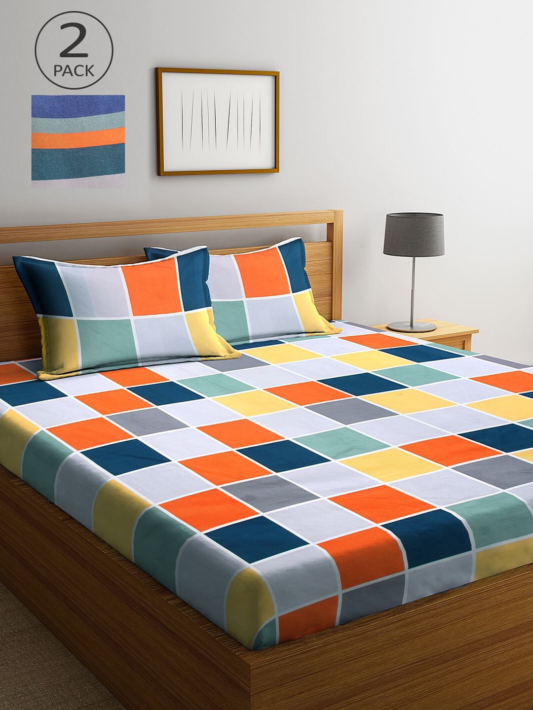 

KLOTTHE Multicoloured Geometric 210 TC 2 King Bedsheet with 4 Pillow Covers, Multi
