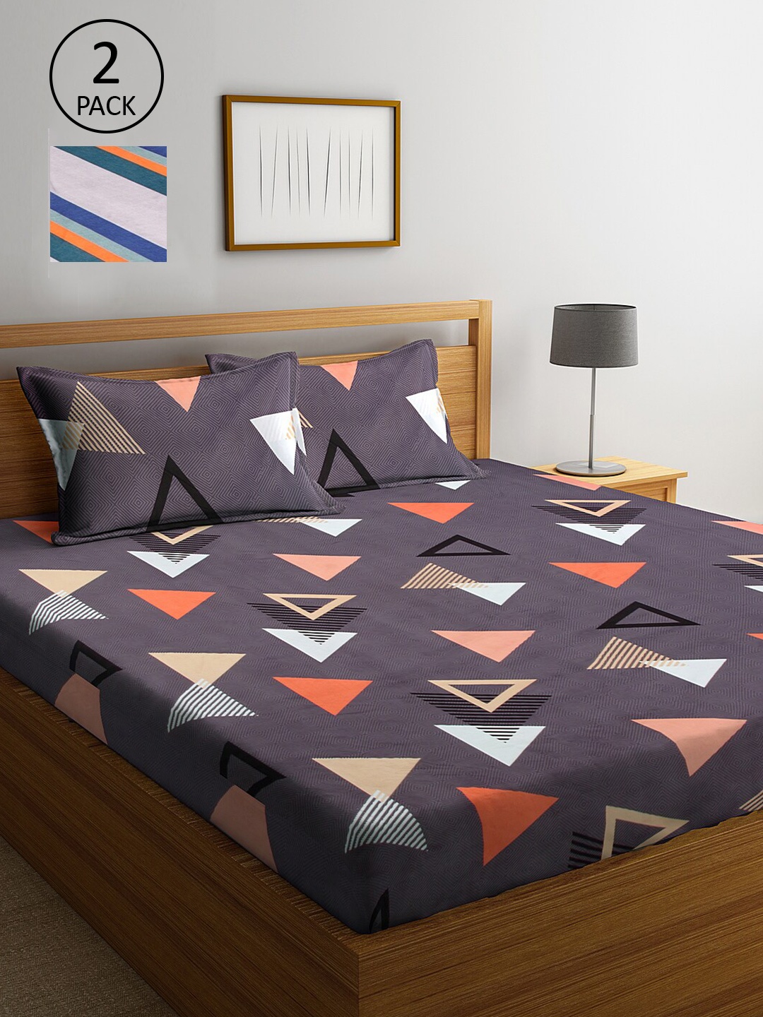 

KLOTTHE Multicoloured Geometric 210 TC 2 Queen Bedsheet with 4 Pillow Covers, Multi