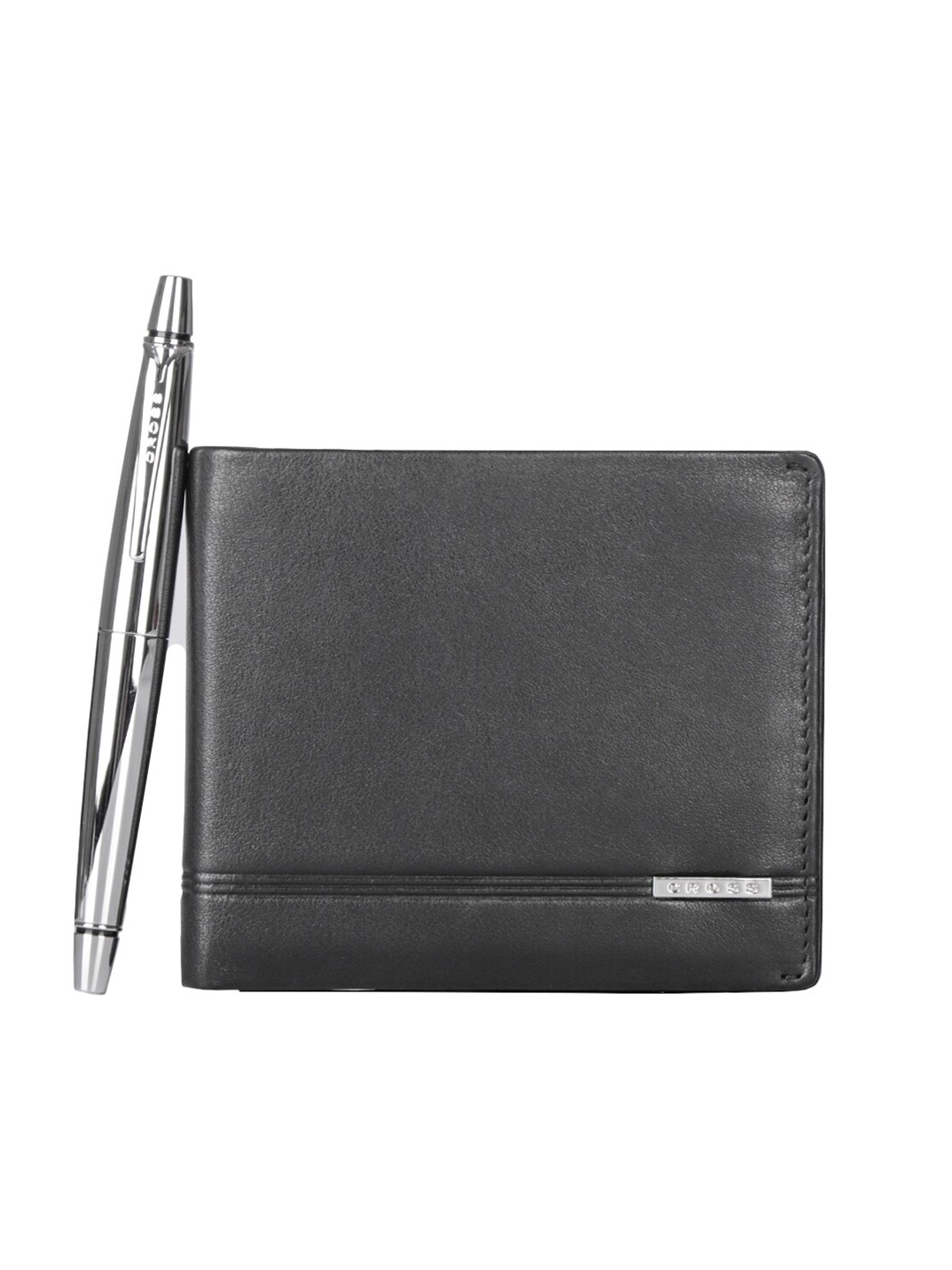 

Cross Men Black Solid RFID Leathe Two Fold Wallet with Agenda Pen