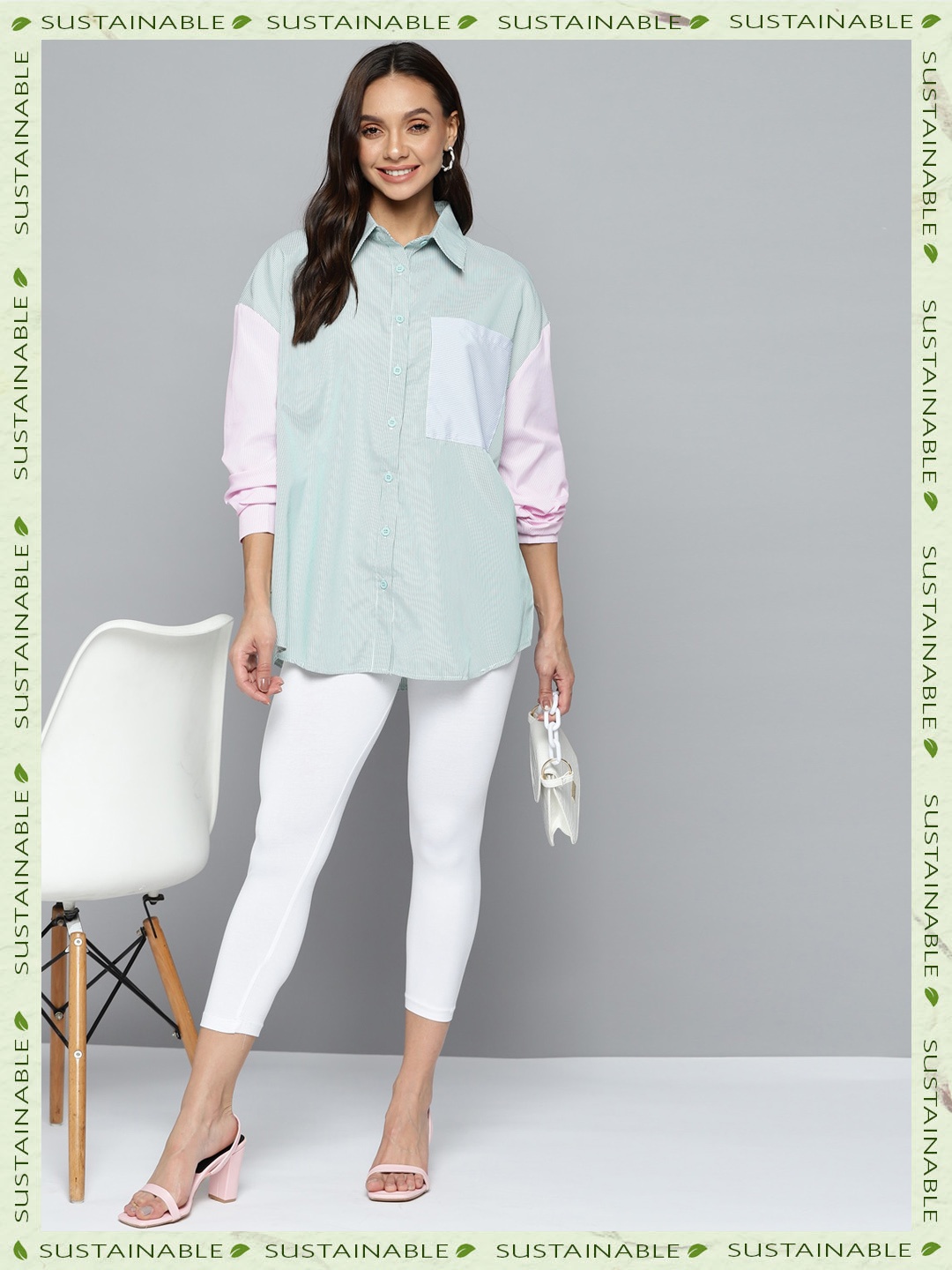 

HERE&NOW Women White Solid Three-Fourth Length Leggings