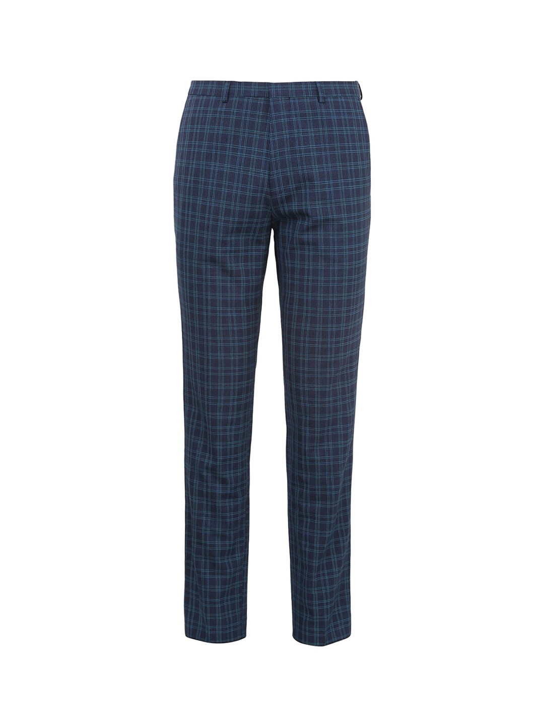 

HUGO Men Navy Blue Regular Fit Checked Regular Trousers