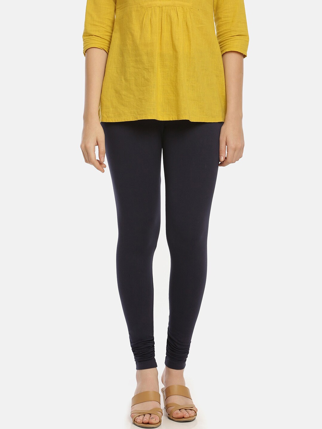 

Zelen Women Navy Blue Solid Churidar-Length Leggings