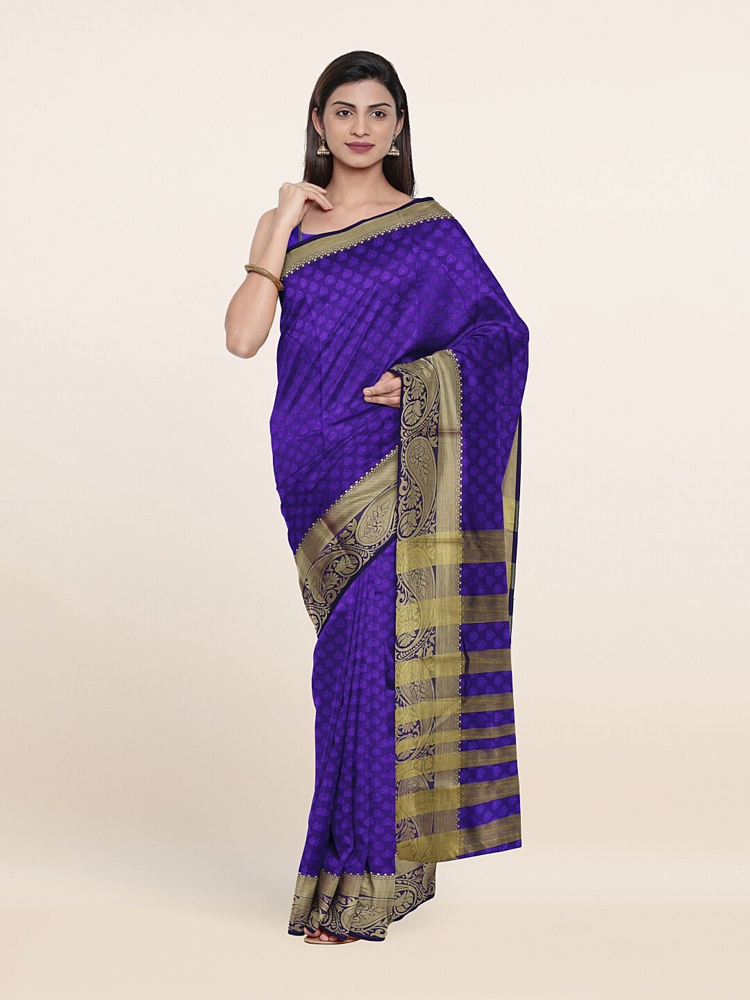 

Pothys Blue & Gold-Toned Ethnic Motifs Zari Saree