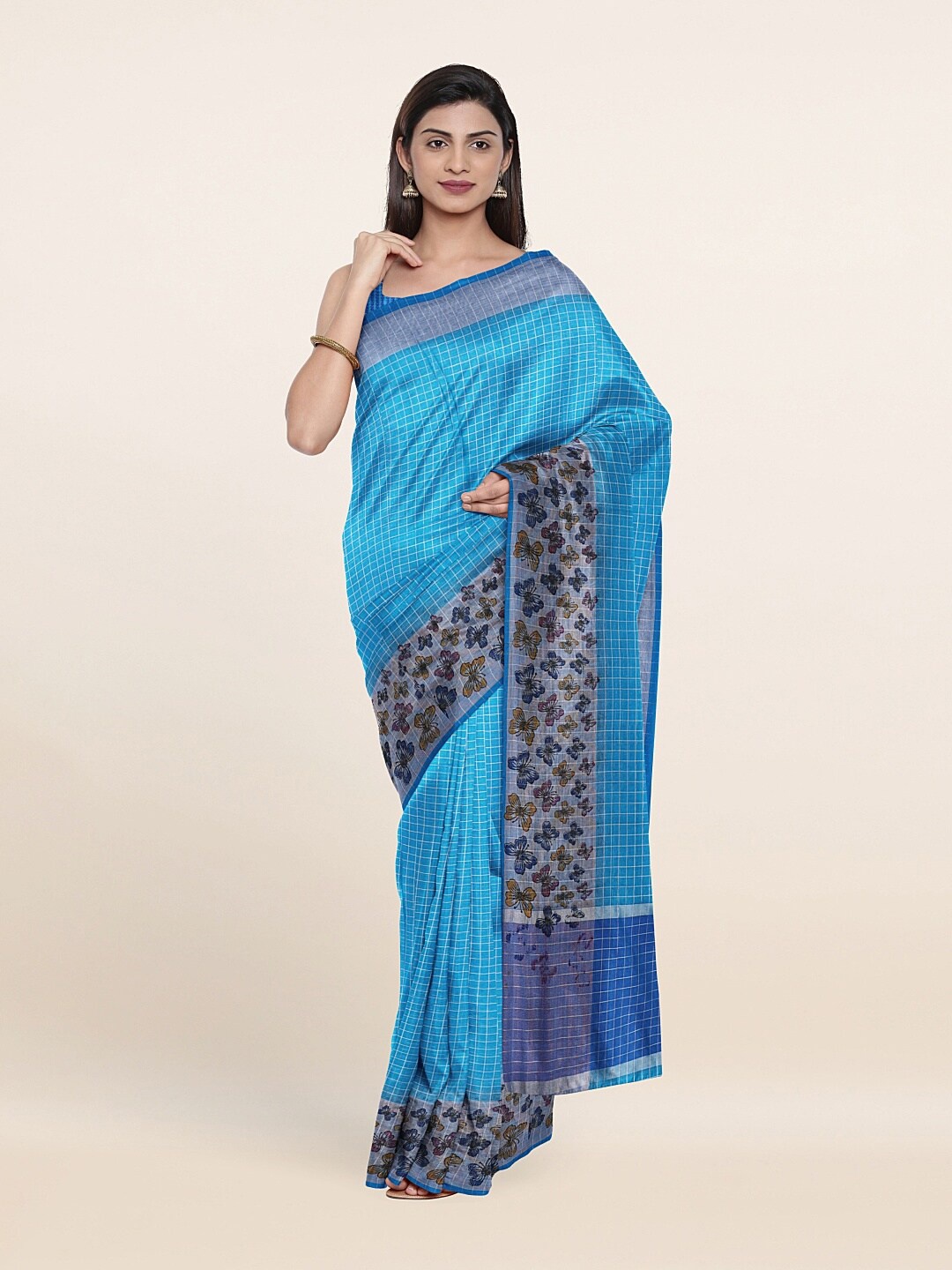 

Pothys Blue & Grey Ethnic Motifs Zari Saree