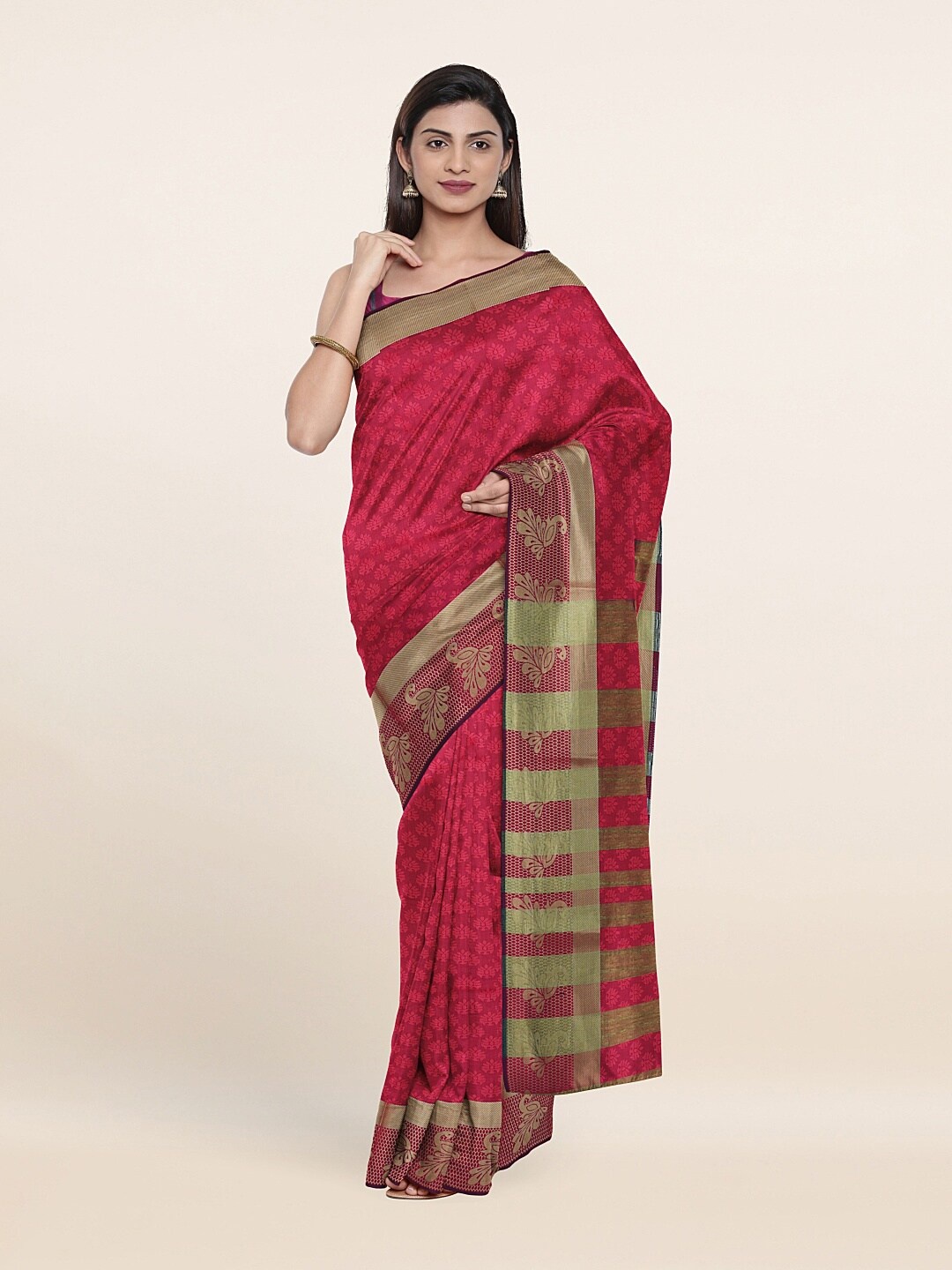 

Pothys Red & Gold-Toned Woven Design Zari Saree