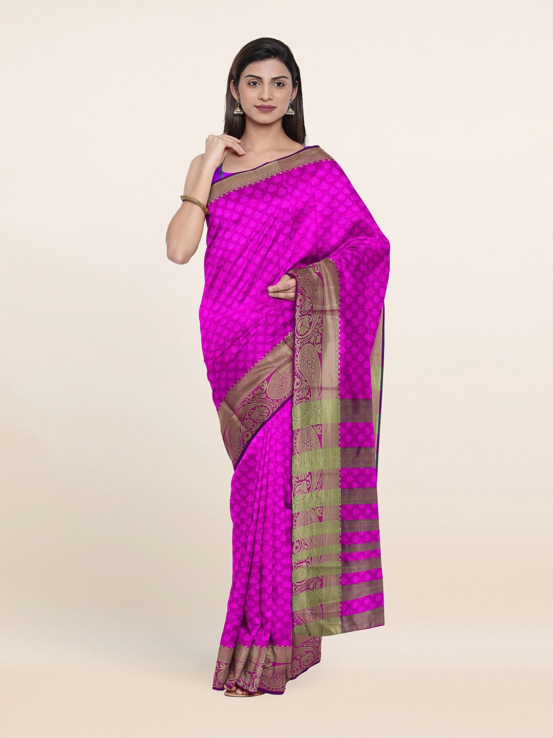 

Pothys Pink & Gold-Toned Abstract Woven Design Saree