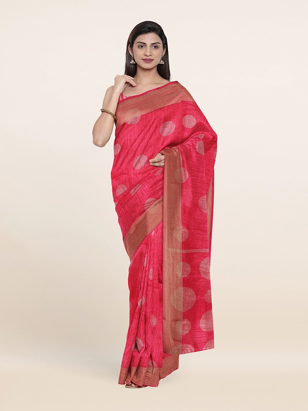 

Pothys Pink & White Printed Zari Saree