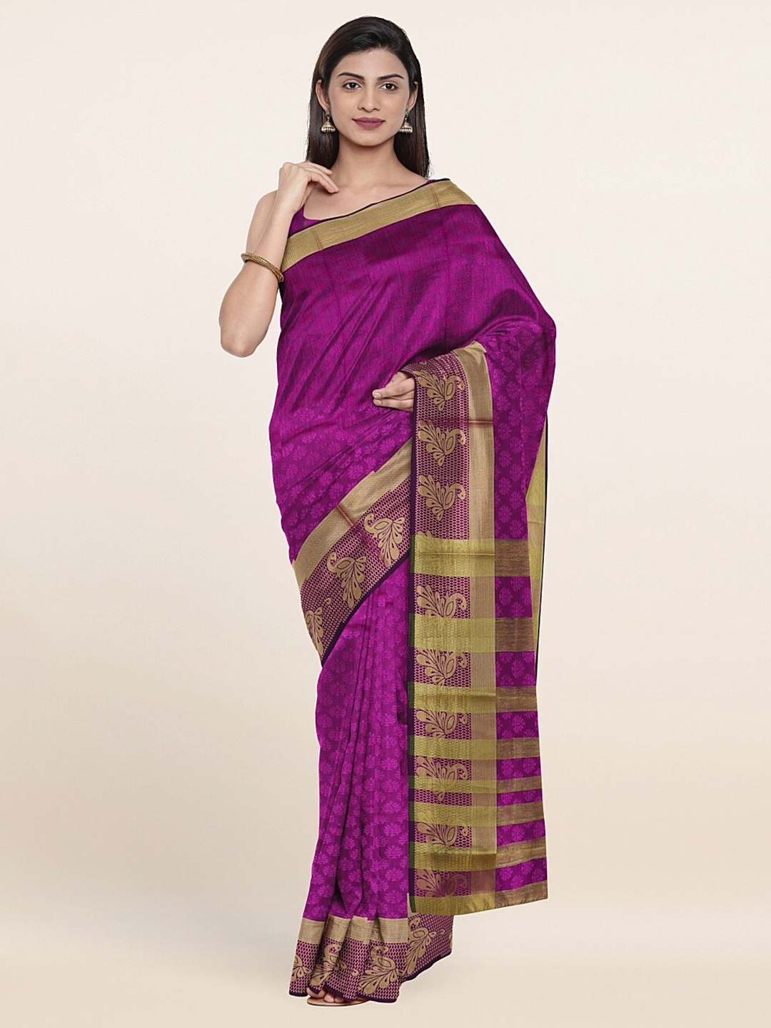 

Pothys Violet & Gold-Toned Woven Design Zari Saree