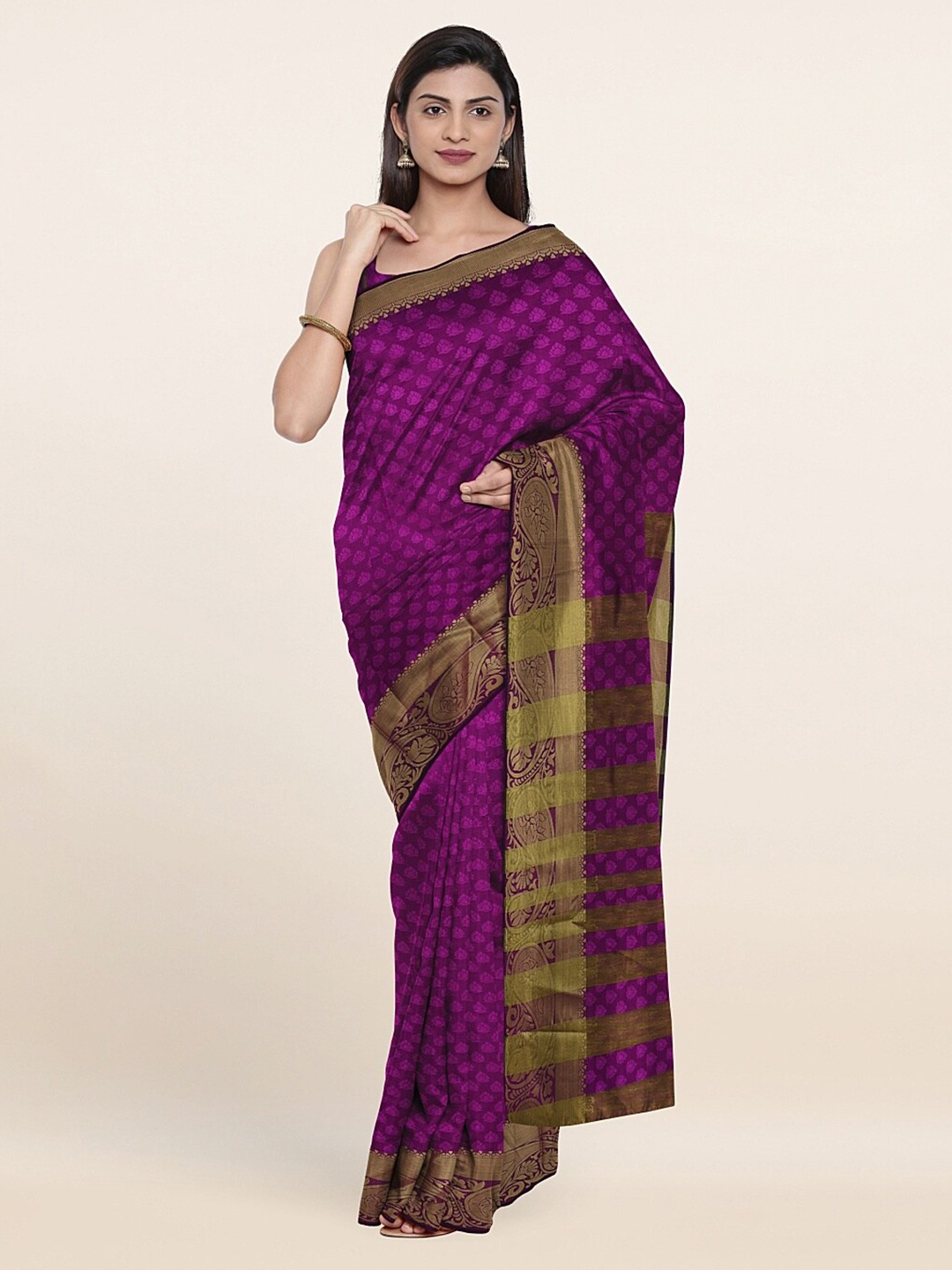 

Pothys Violet & Golden Ethnic Motifs Zari Saree