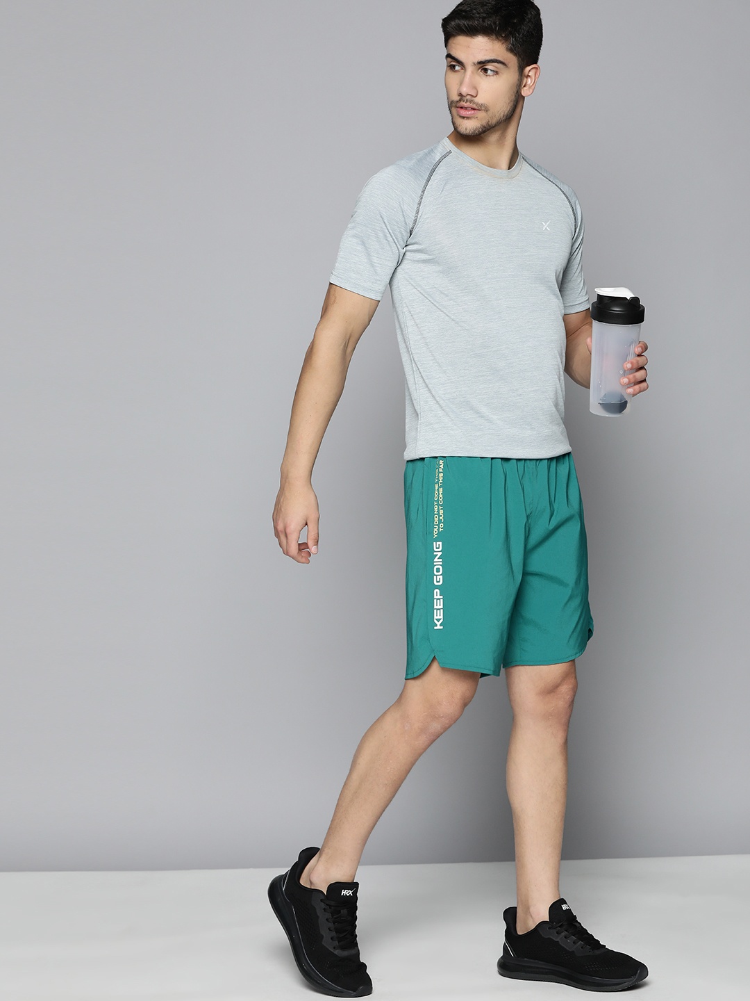 HRX By Hrithik Roshan Training Men Estate Rapid-Dry Typography Shorts, Teal