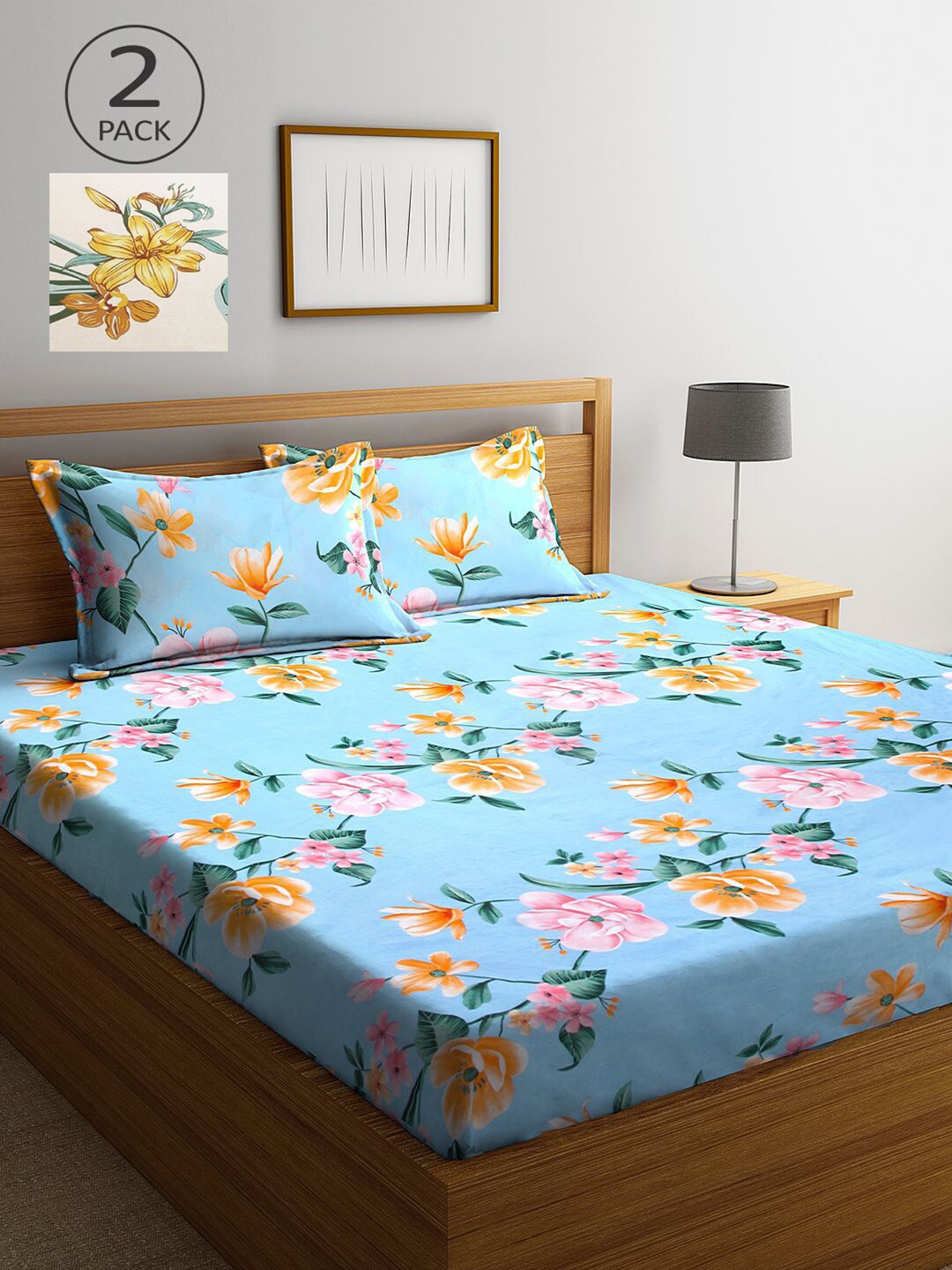 

KLOTTHE Multicoloured Floral 210 TC 2 Queen Bedsheet with 4 Pillow Covers, Multi