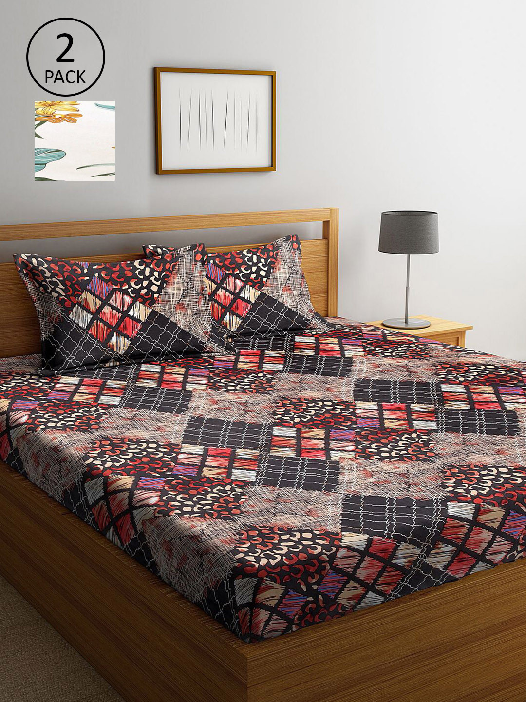 

KLOTTHE Multicoloured Geometric 210 TC 2 Queen Bedsheet with 4 Pillow Covers, Multi
