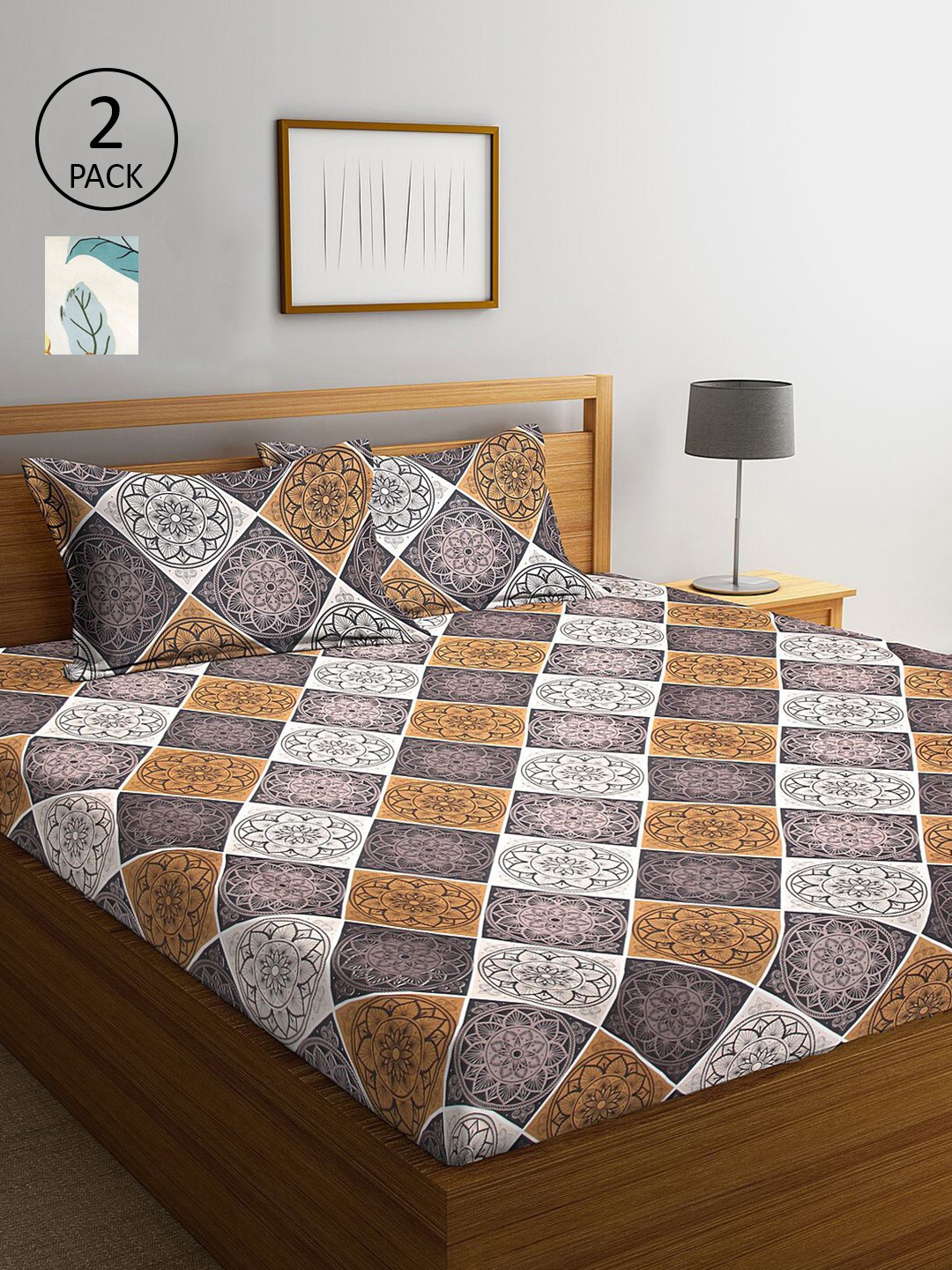 

KLOTTHE Pack of 2 Multicoloured Floral 210 TC King Bedsheet with 4 Pillow Covers, Multi