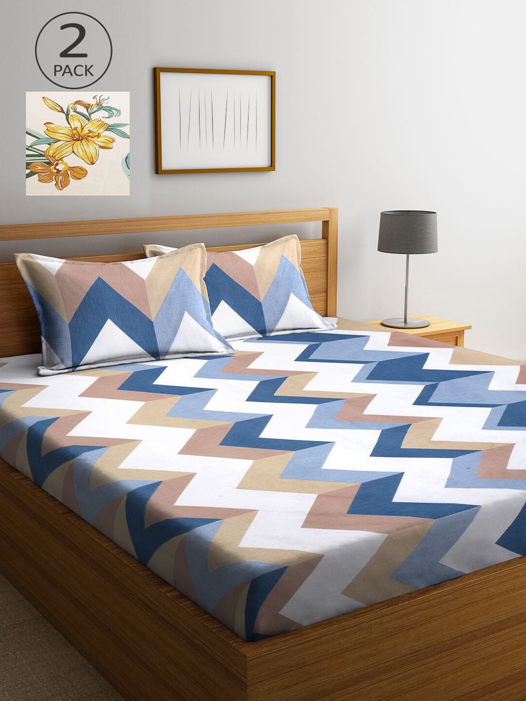 

KLOTTHE Pack Of 2 Multicoloured Geometric 210 TC King Double Bedsheet With 2 Pillow Covers, Multi