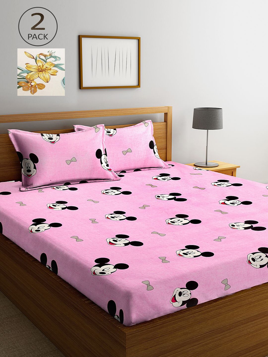 

KLOTTHE Multicoloured Cartoon Characters 210 TC 2 Queen Bedsheet with 4 Pillow Covers, Multi