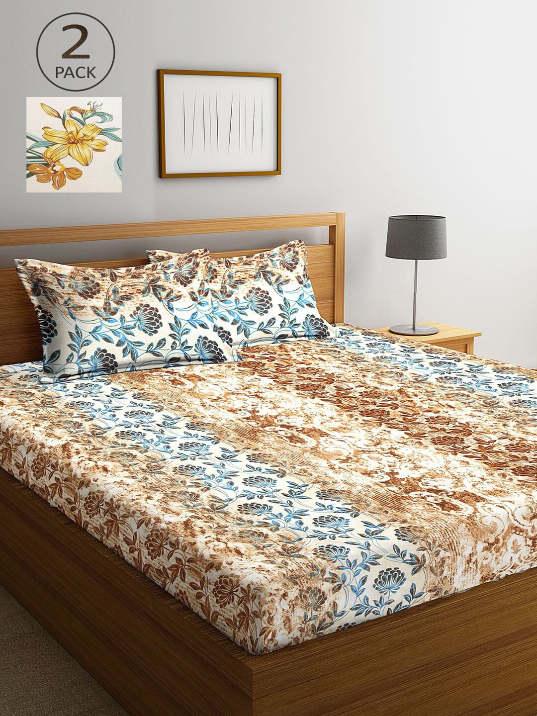 

KLOTTHE Pack Of 2 Multicoloured Geometric 210 TC King Double Bedsheet With 2 Pillow Covers, Multi