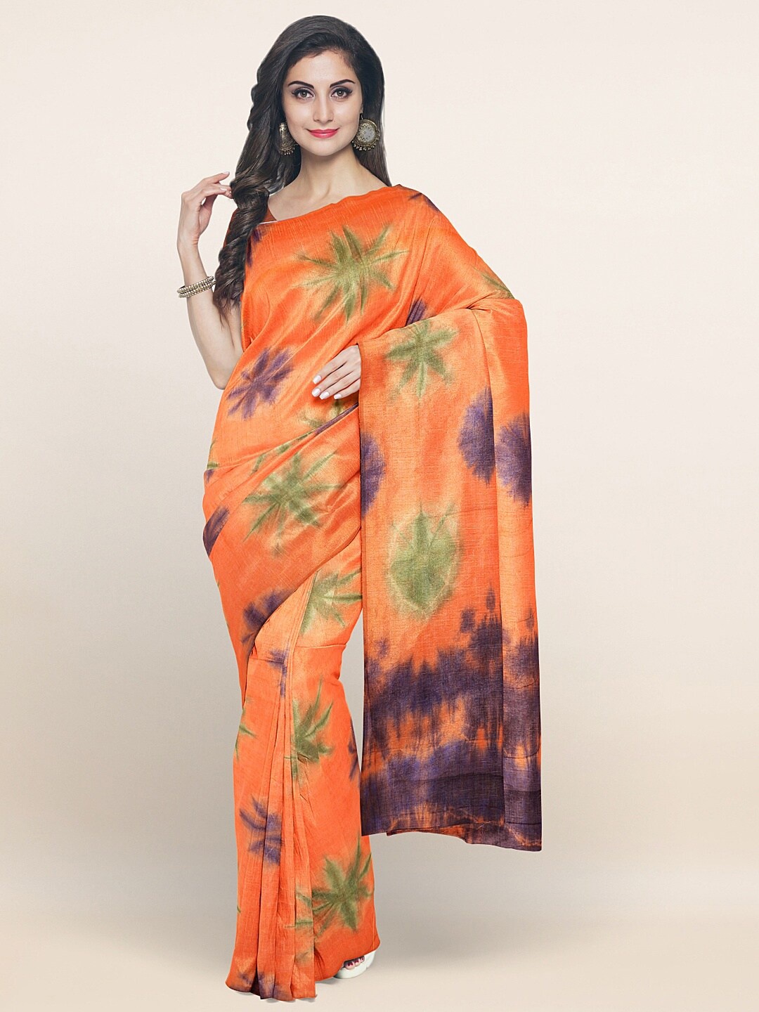 

Pothys Orange & Green Tie and Dye Pure Cotton Saree