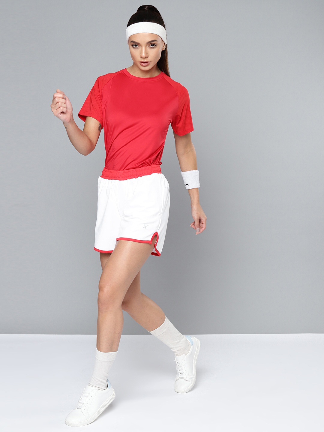 

HRX By Hrithik Roshan Racketsport Women Optic White Rapid-Dry Typography Shorts