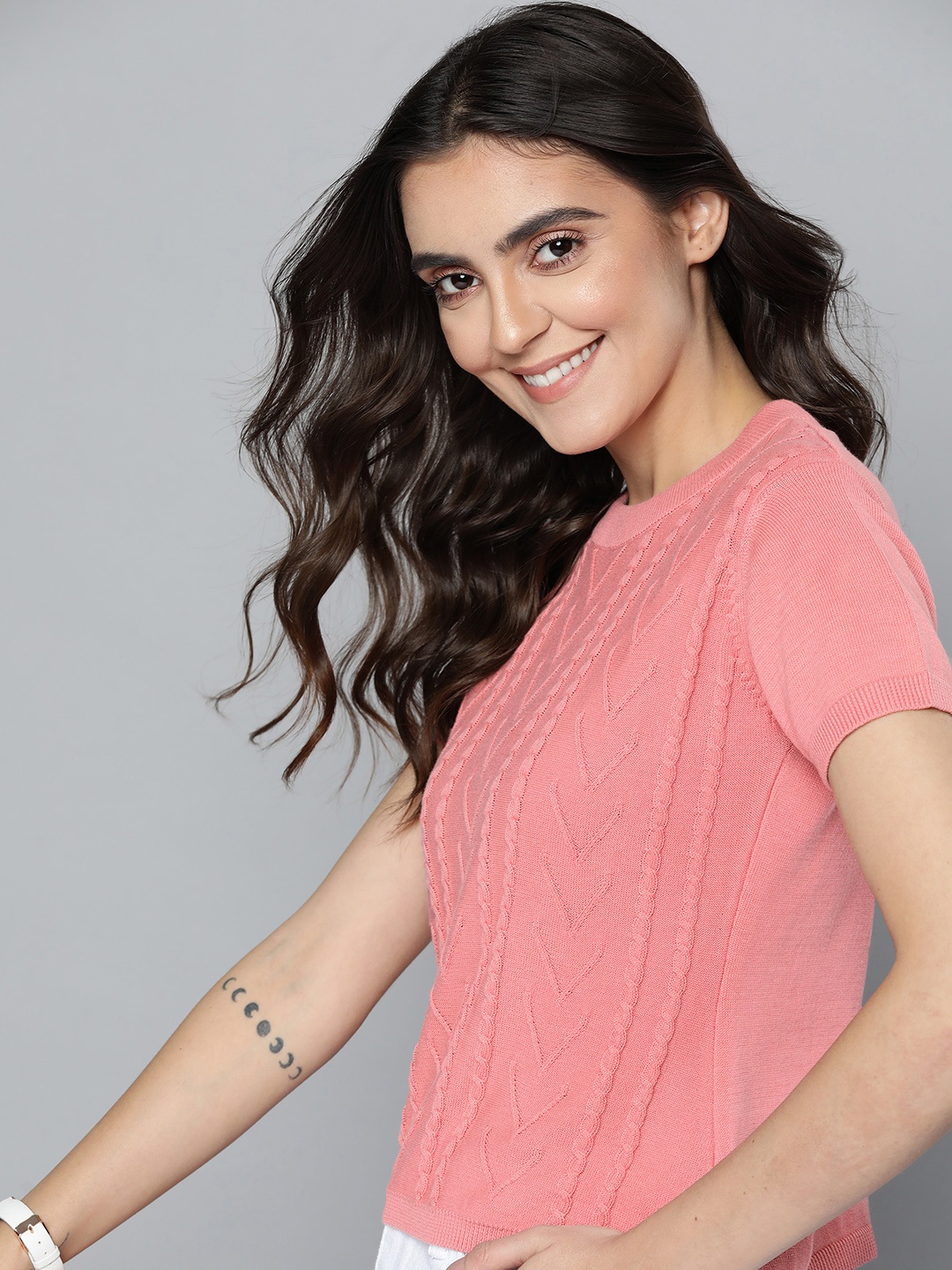 

Mast & Harbour Women Mauve Cable Knit Pullover