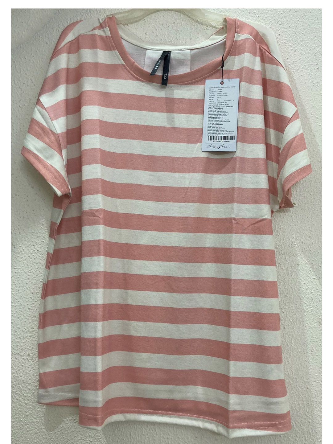 

Sztori Plus Size Women Women Off White & Pink Striped T-shirt