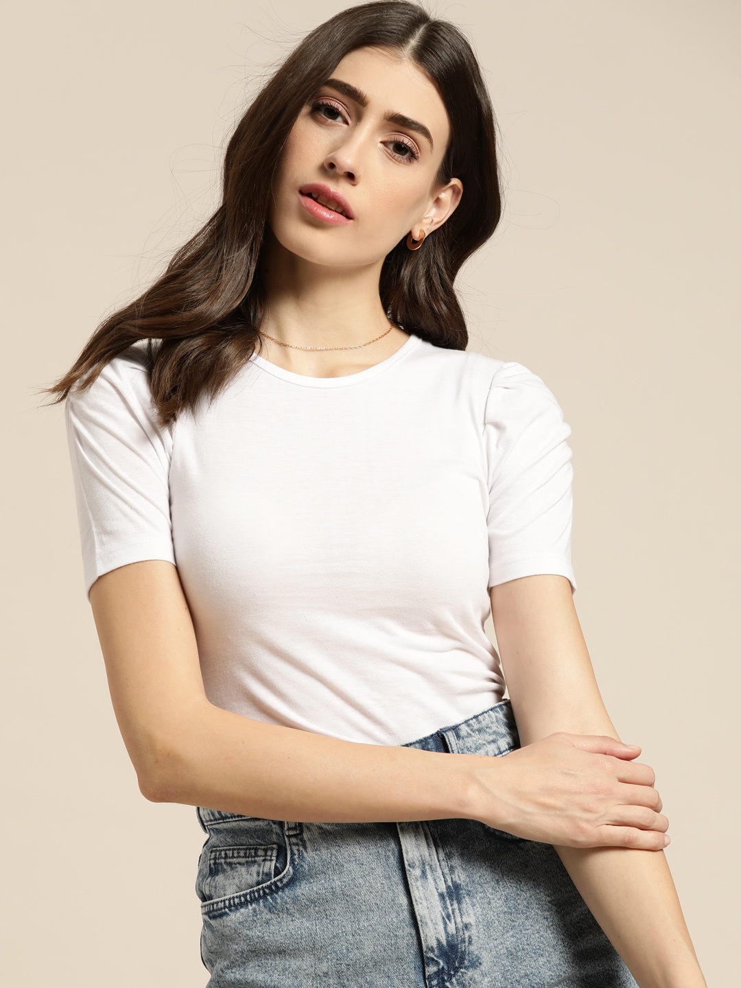 

Moda Rapido Women White Solid Pure Cotton T-shirt