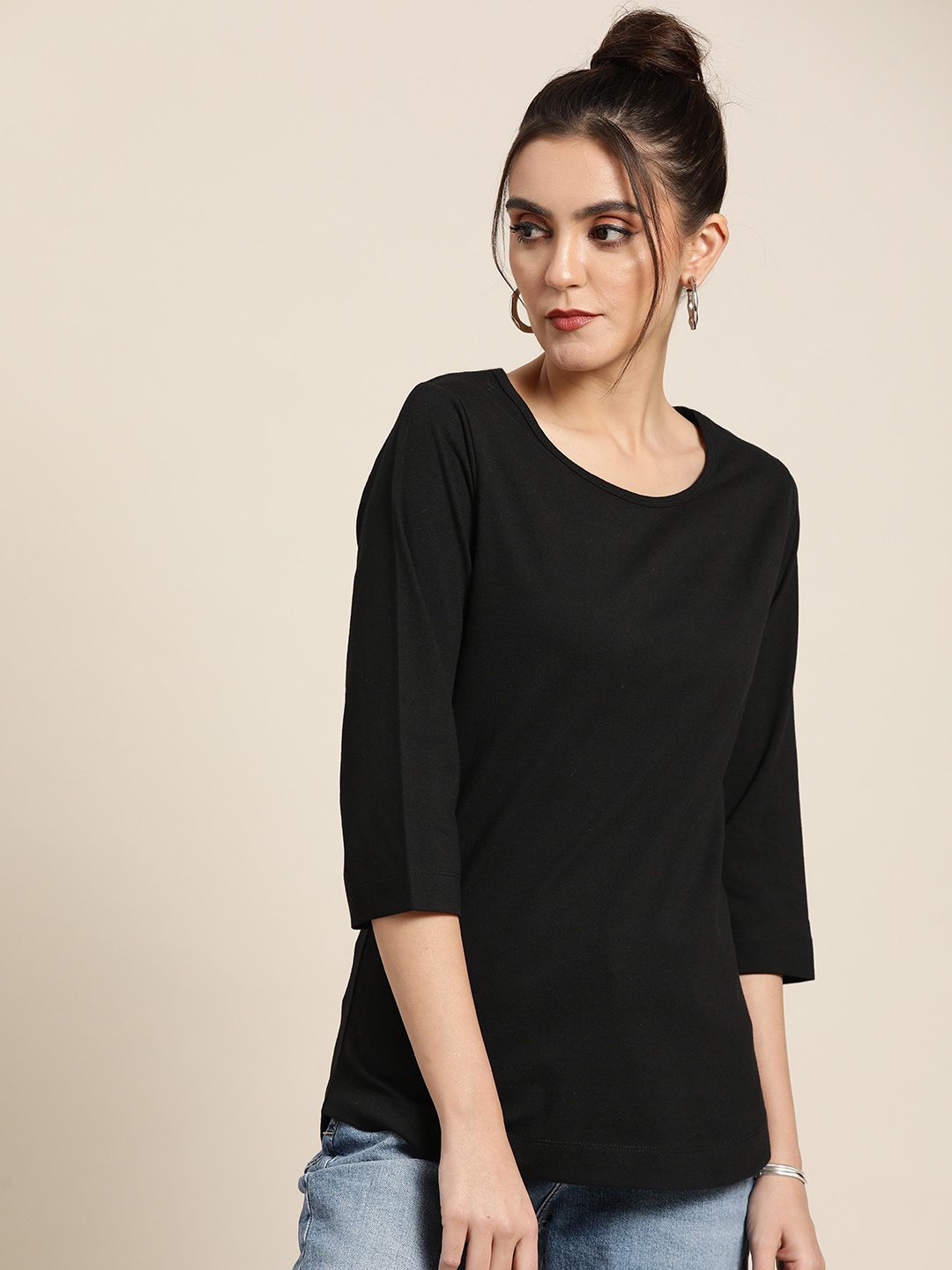 

Moda Rapido Women Black Pure Cotton T-shirt