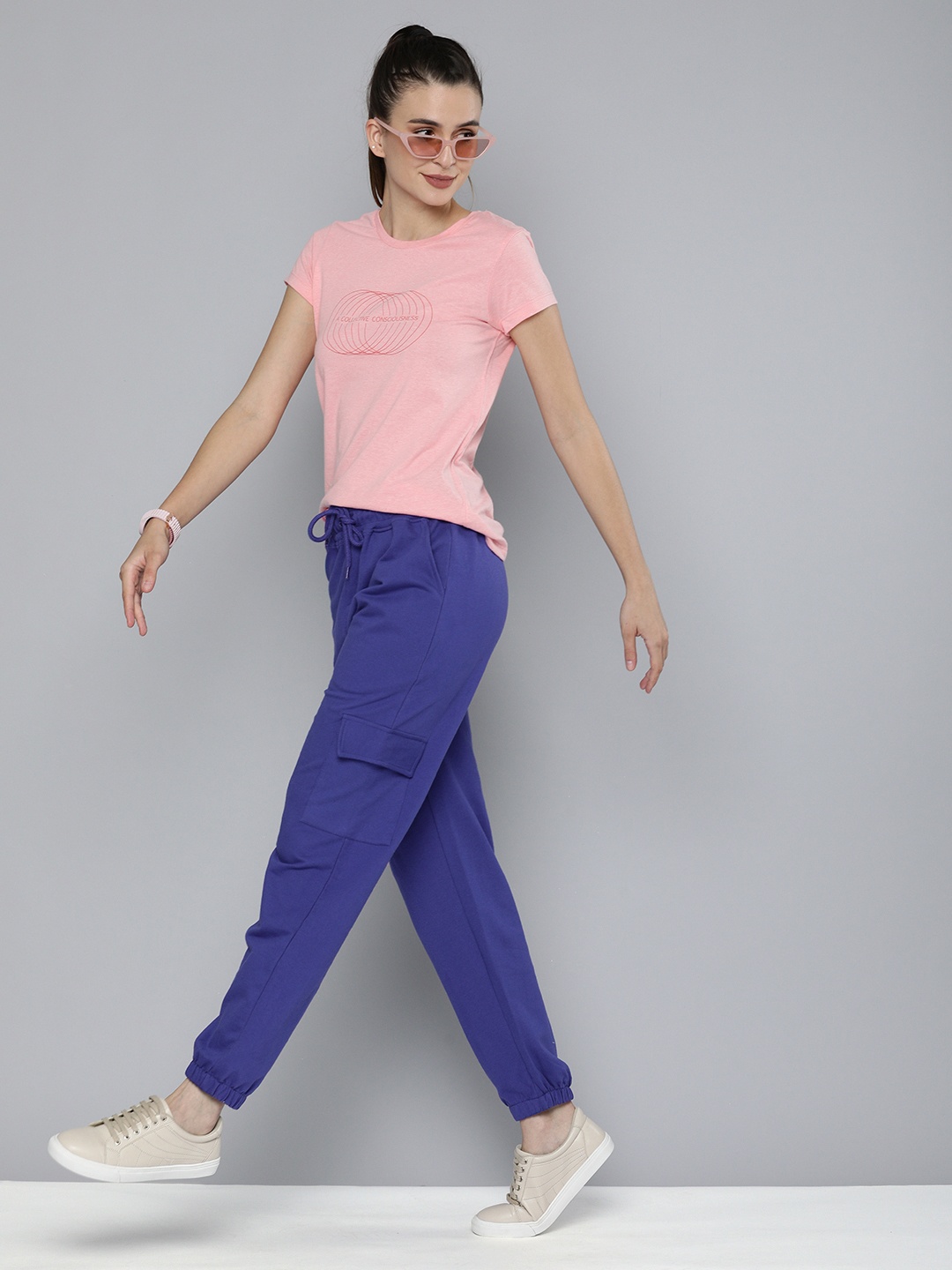 

HERE&NOW Women Royal Blue Solid Mid Rise Casual Joggers