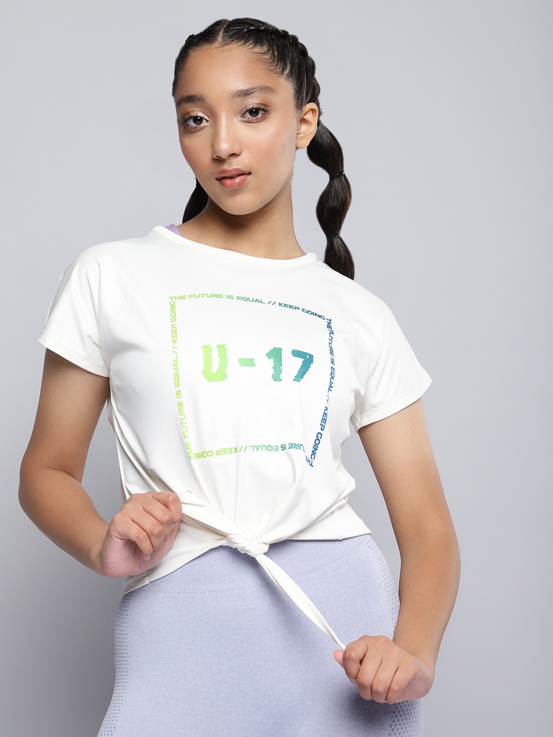 

HRX By Hrithik Roshan Active Girls Optic White Rapid-Dry Brand Carrier Tshirts