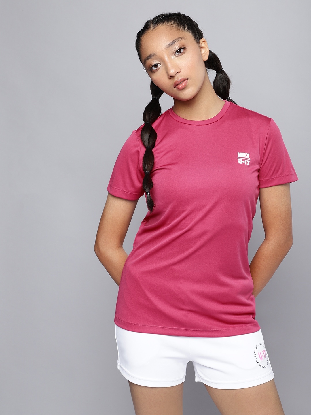 

HRX By Hrithik Roshan U-17 Girls Orchid Flower Rapid-Dry Graphic Tshirts, Magenta