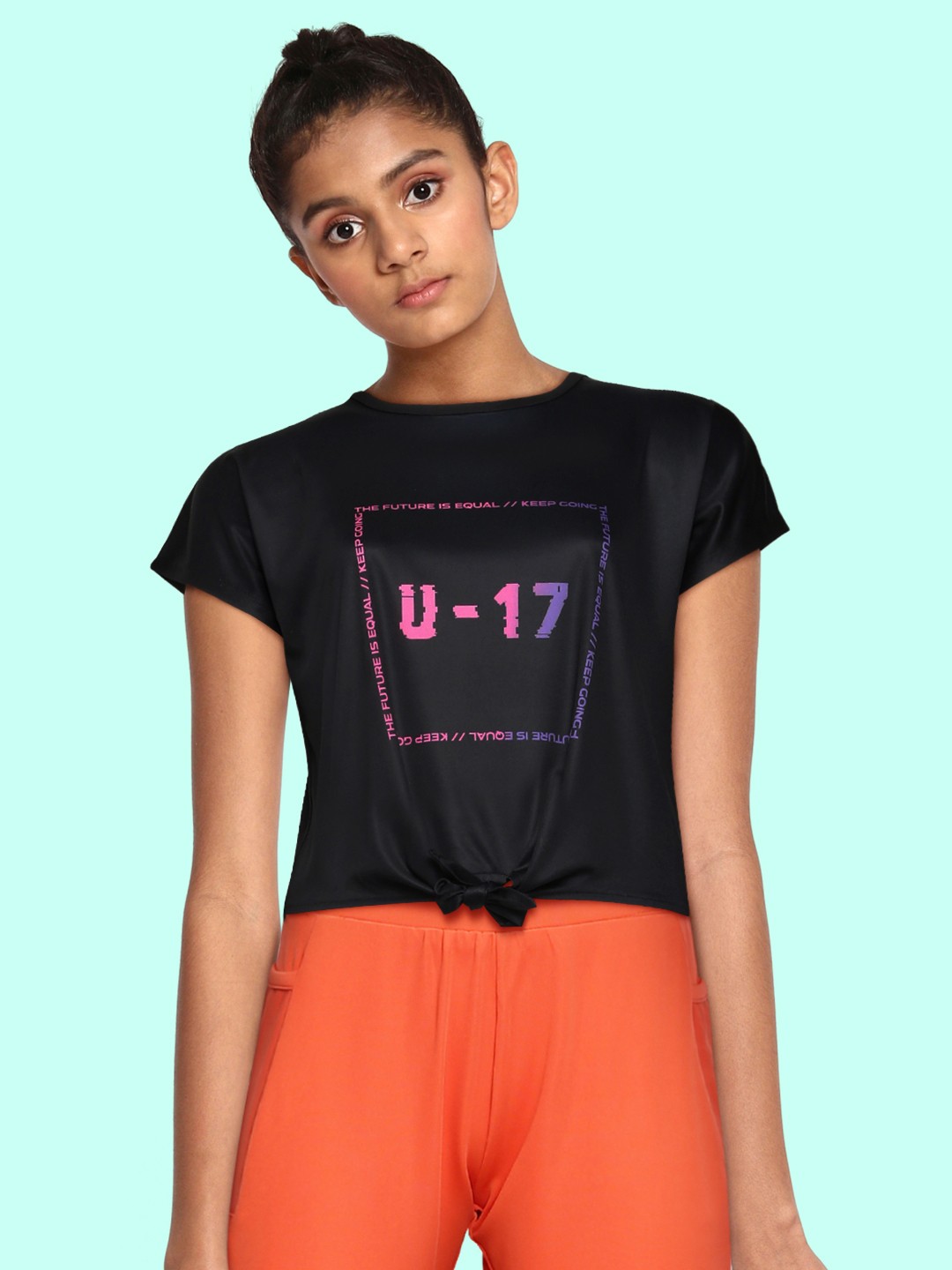 

HRX By Hrithik Roshan Active Girls Jet Black Rapid-Dry Brand Carrier Tshirts