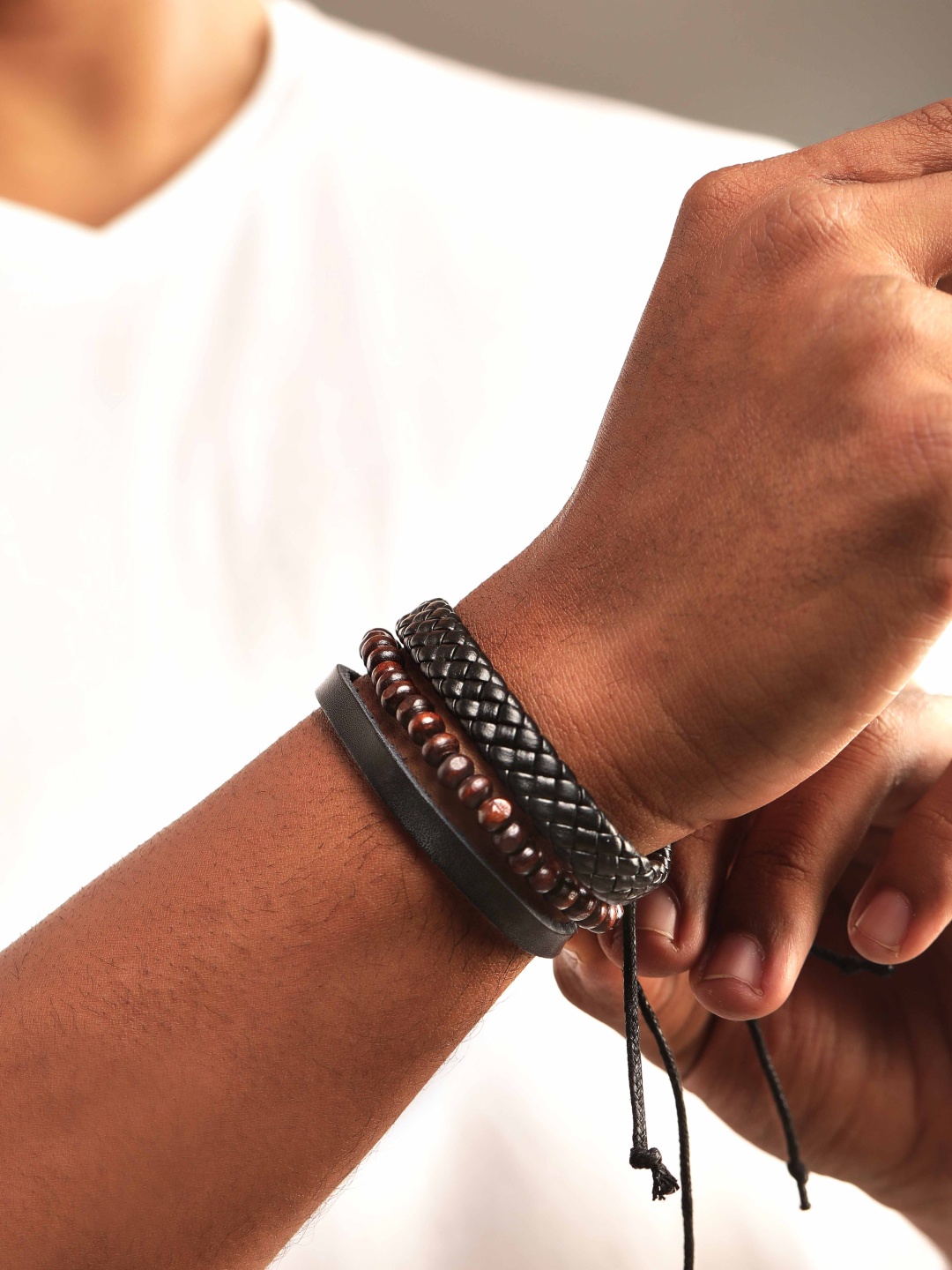 

The Roadster Lifestyle Co Women 3 Black & Brown Leather Wraparound Bracelet