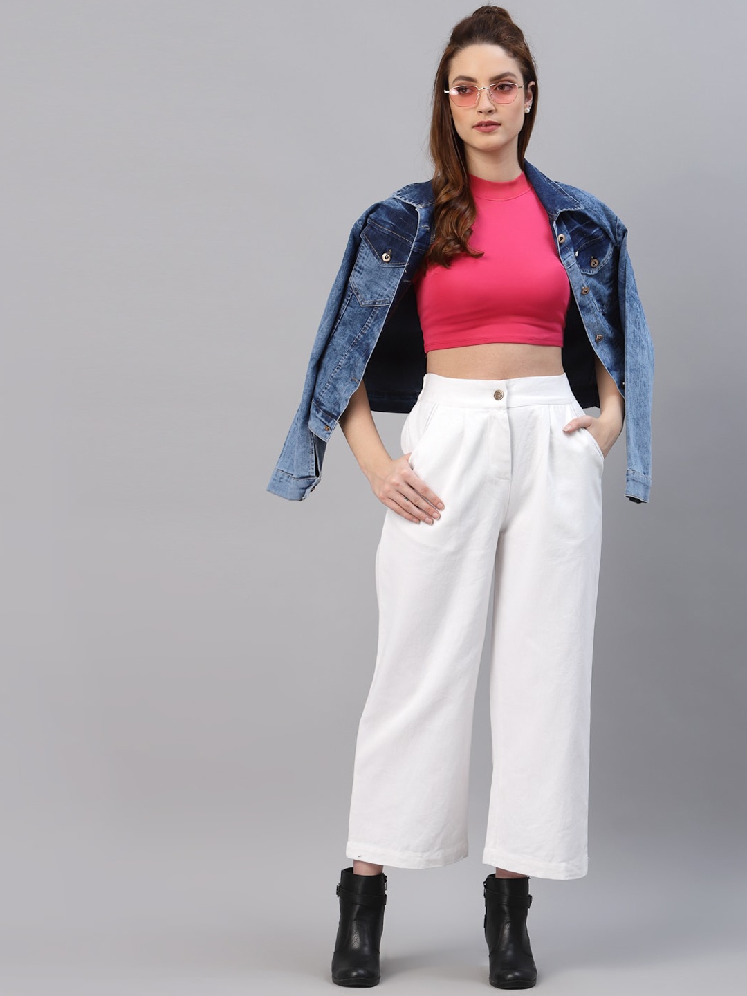 

NEUDIS Women White Cotton Twill Parallel Trousers