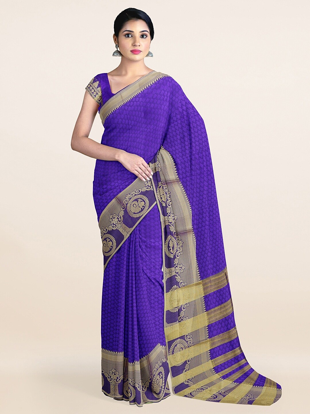 

Pothys Blue & Gold-Toned Abstract Woven Design Saree