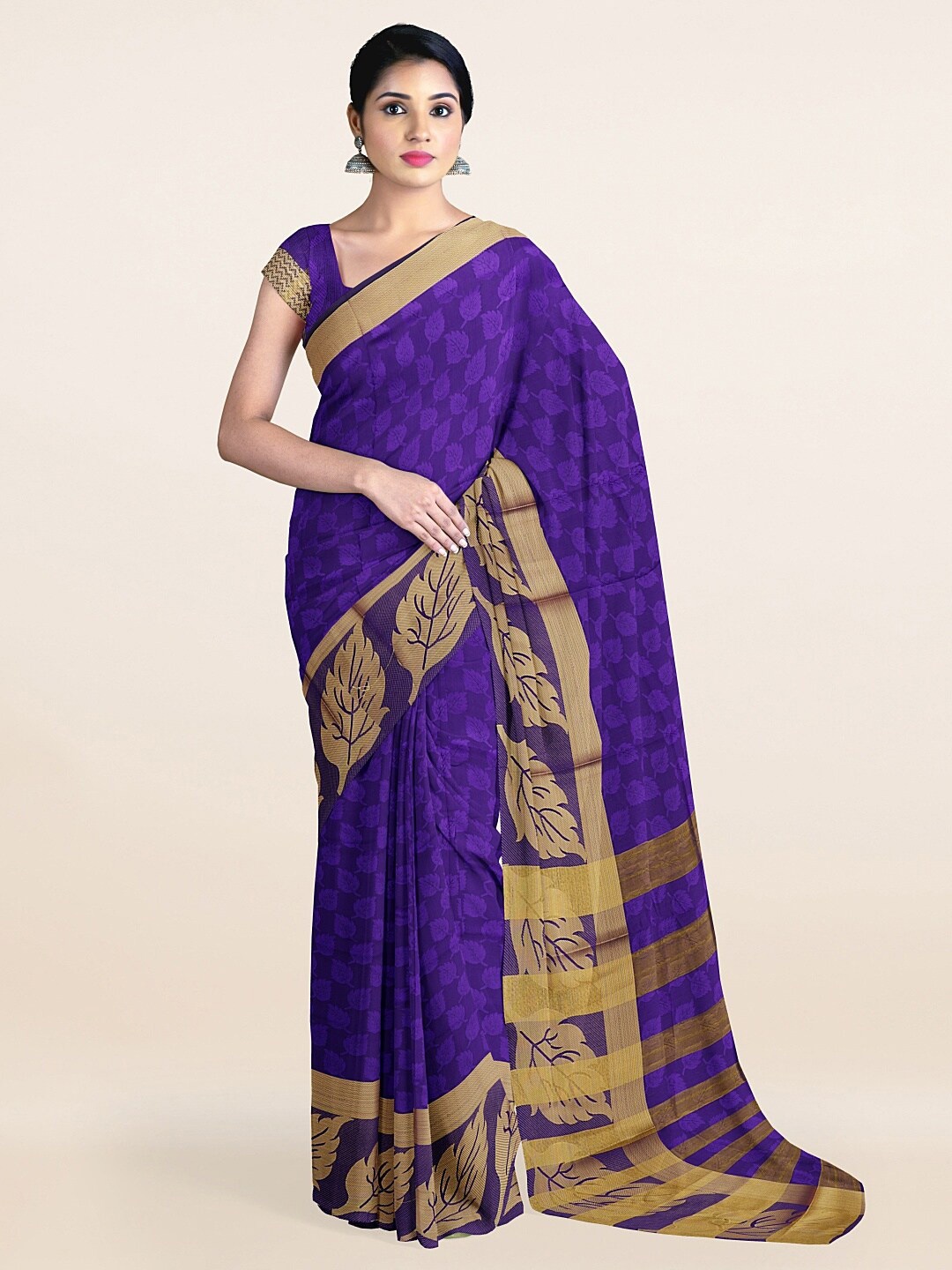 

Pothys Blue & Gold-Toned Ethnic Motifs Printed Zari Saree