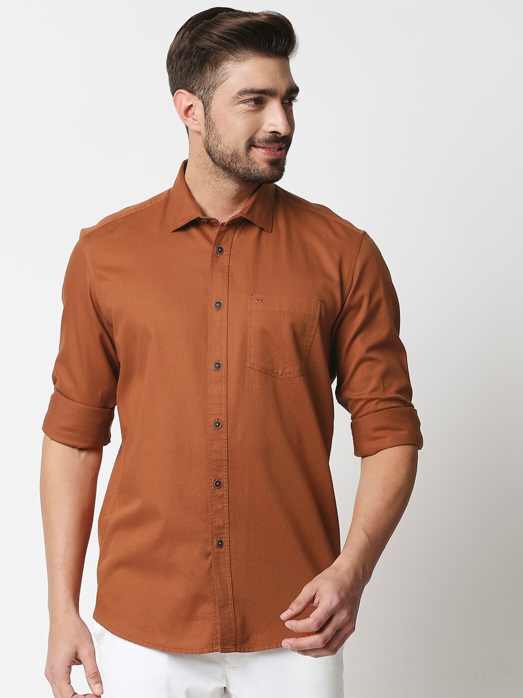 

Basics Men Rust Orange Slim Fit Cotton Casual Shirt