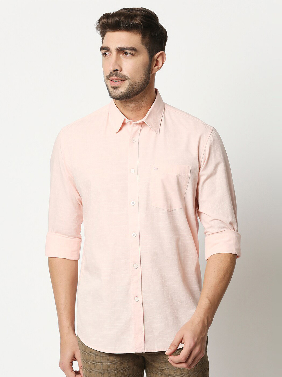 

Basics Men Pink Slim Fit Pure Cotton Casual Shirt