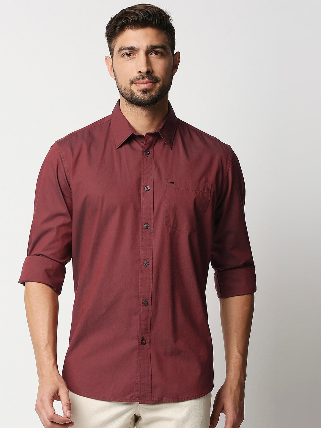 

Basics Men Maroon Slim Fit Pure Cotton Casual Shirt
