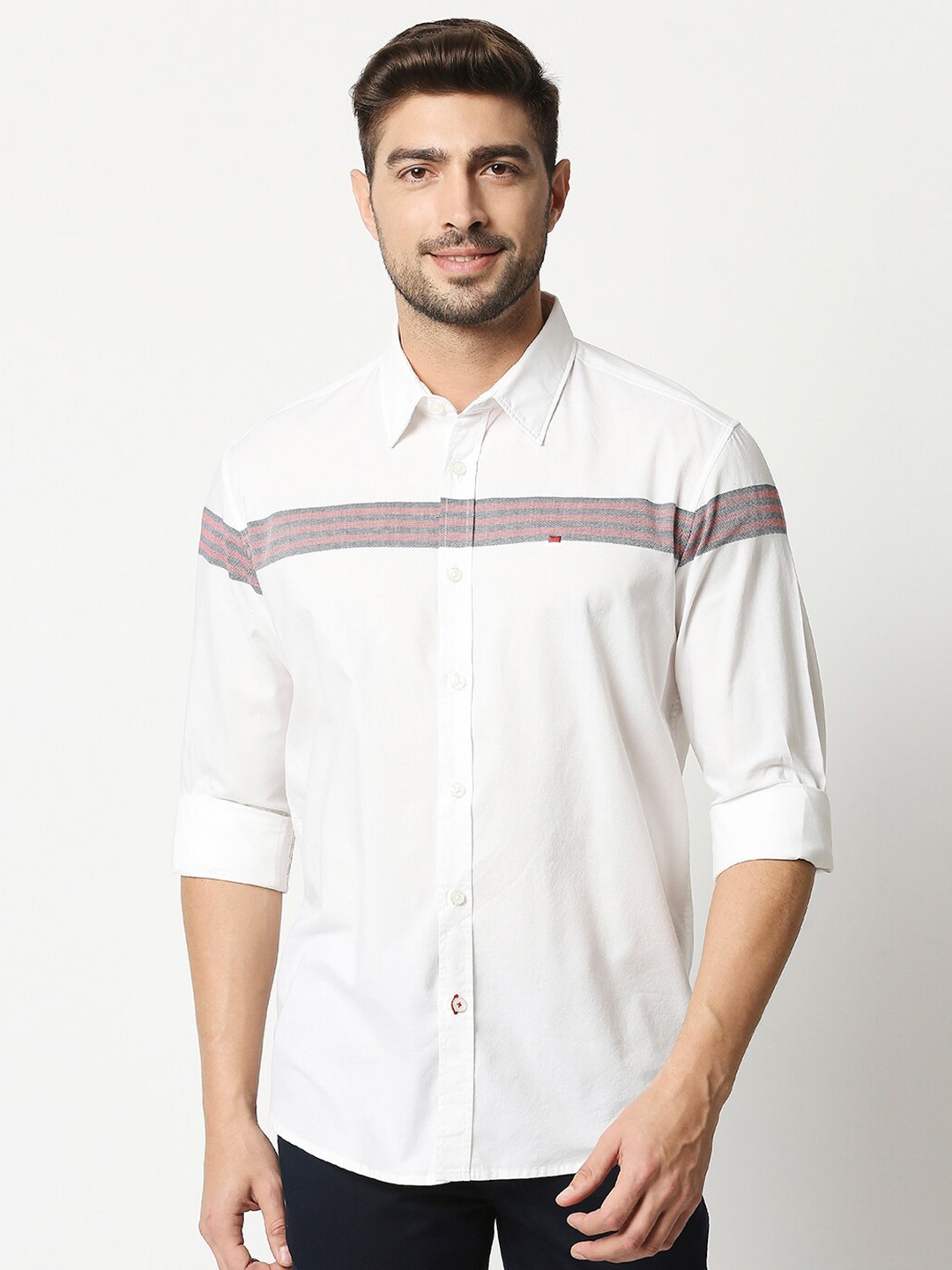 

Basics Men White Slim Fit Cotton Casual Shirt