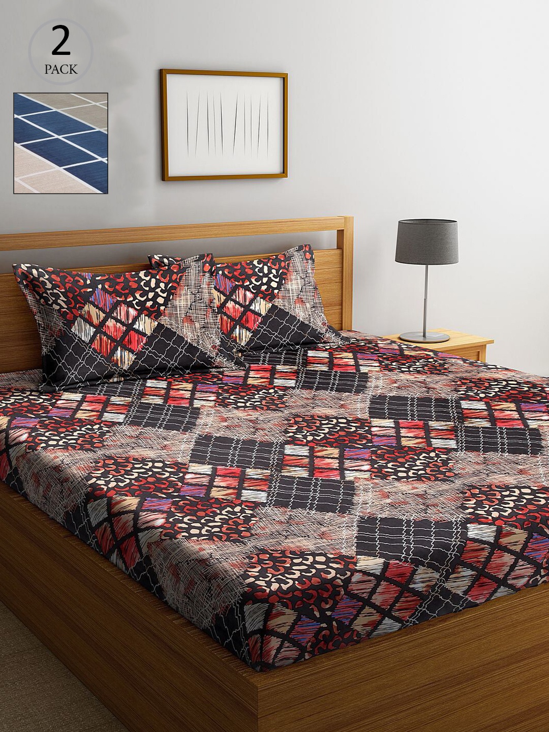 

KLOTTHE Multicoloured Geometric 210 TC 2 Queen Bedsheet with 4 Pillow Covers, Multi