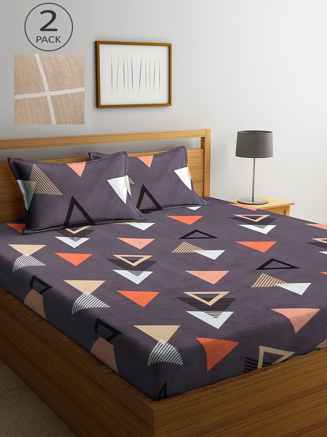 

KLOTTHE Multicoloured Geometric 210 TC 2 Queen Bedsheet with 4 Pillow Covers, Multi