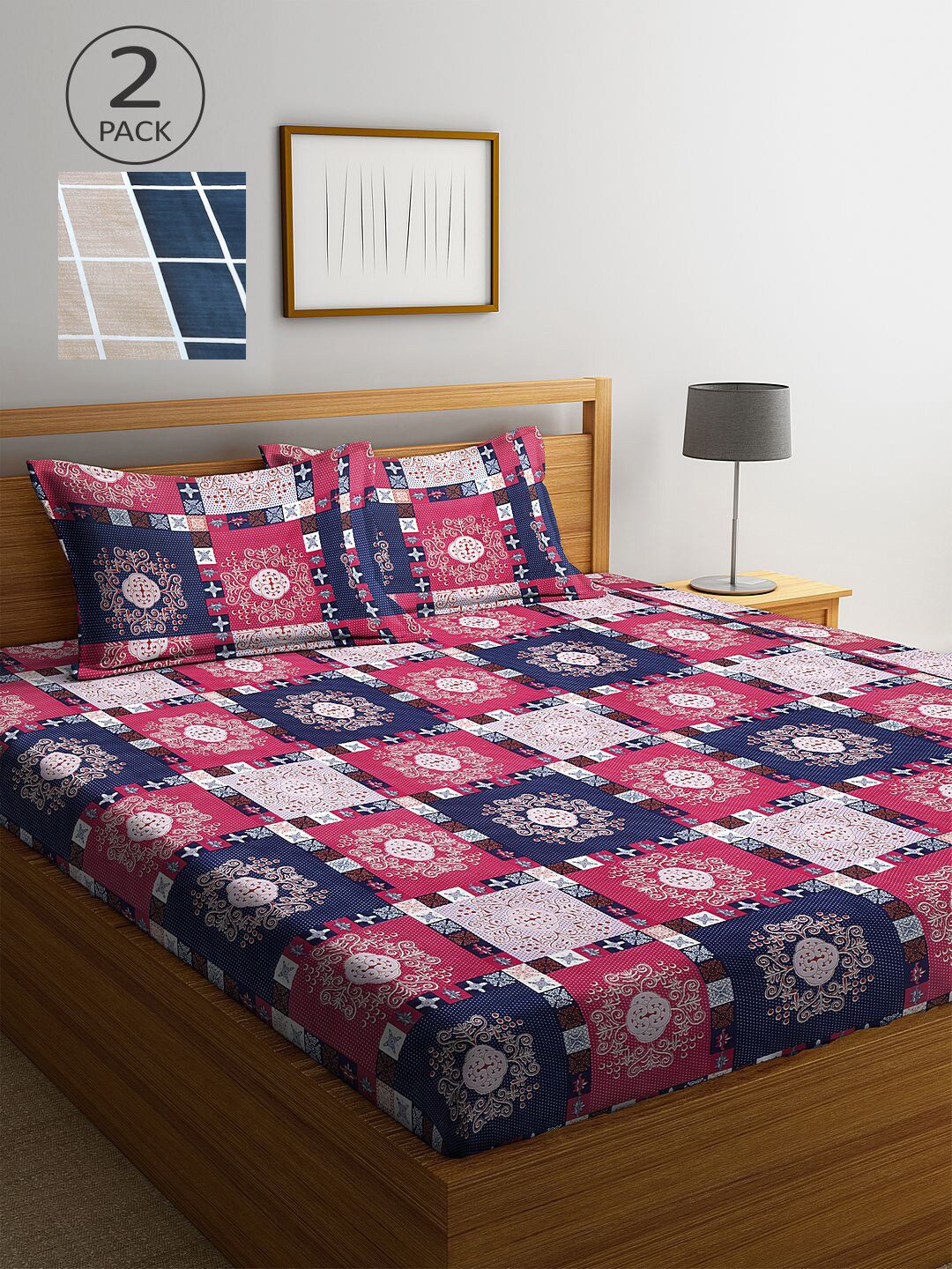 

KLOTTHE Pack Of 2 Multicoloured Geometric 210 TC King Double Bedsheet With 2 Pillow Covers, Multi