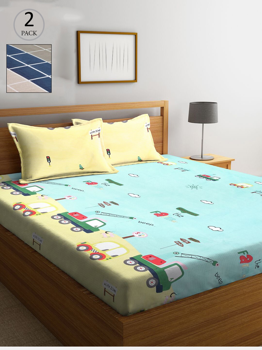 

KLOTTHE Multicoloured Cartoon Characters 210 TC 2 Queen Bedsheet with 4 Pillow Covers, Multi