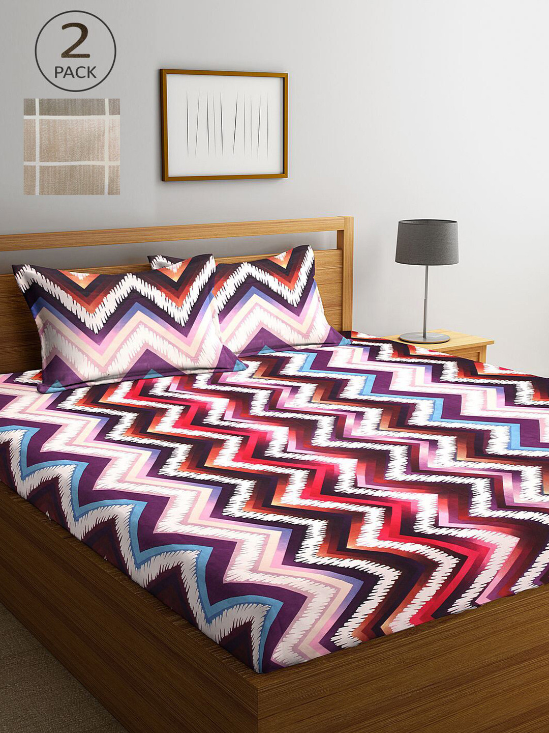 

KLOTTHE Pack Of 2 Multicoloured Geometric 210 TC King Double Bedsheet With 4 Pillow Covers, Multi