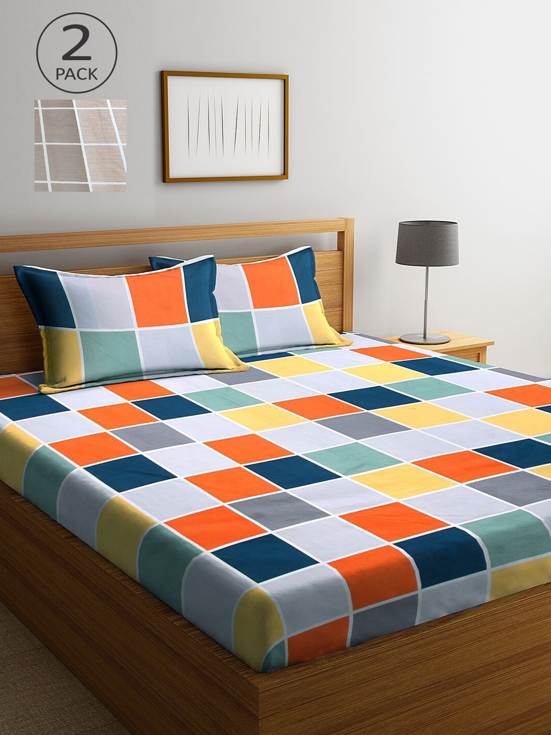 

KLOTTHE Pack Of 2 Multicoloured Geometric 210 TC King Double Bedsheet With 4 Pillow Covers, Multi
