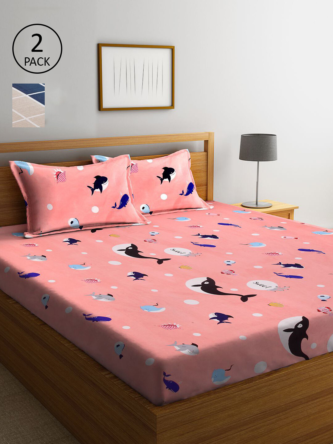 

KLOTTHE Multicoloured Cartoon Characters 210 TC 2 Queen Bedsheet with 4 Pillow Covers, Multi