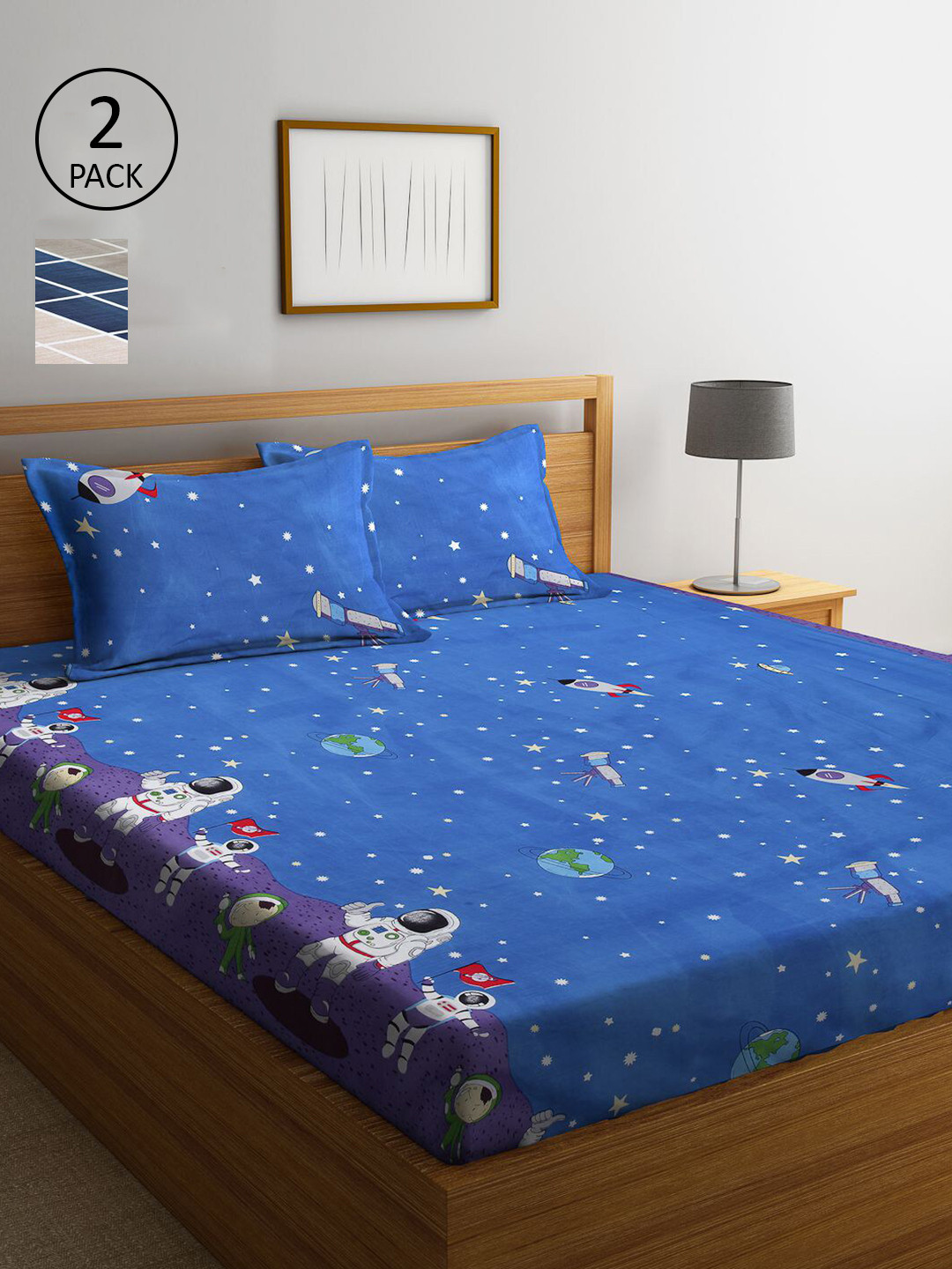 

KLOTTHE Pack Of 2 Multicoloured Geometric 210 TC King Double Bedsheet With 4 Pillow Covers, Multi